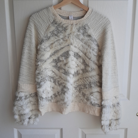 Anthropologie Sweaters - Amadi Beige Faux Fur Calista Sweater Size Small